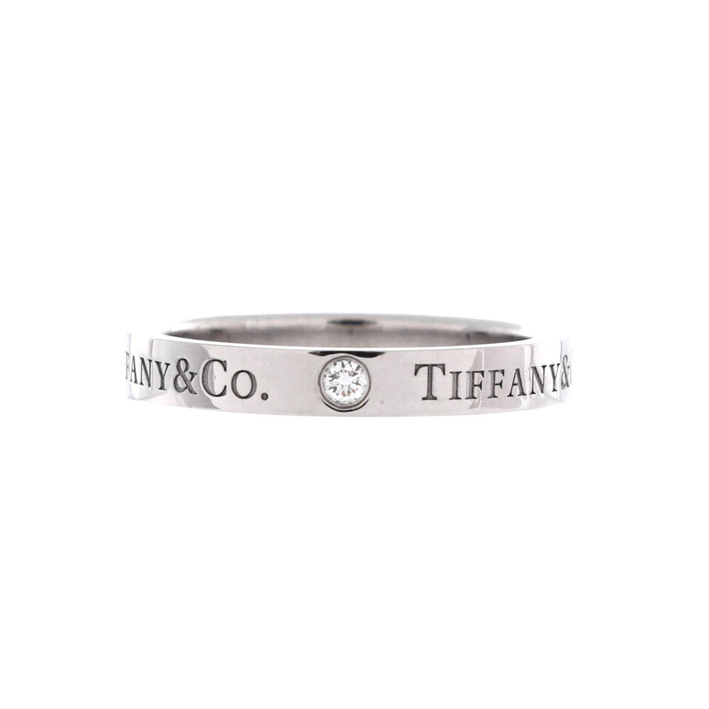 Tiffany & Co. 3mm Logo Band Ring Platinum and Diamonds